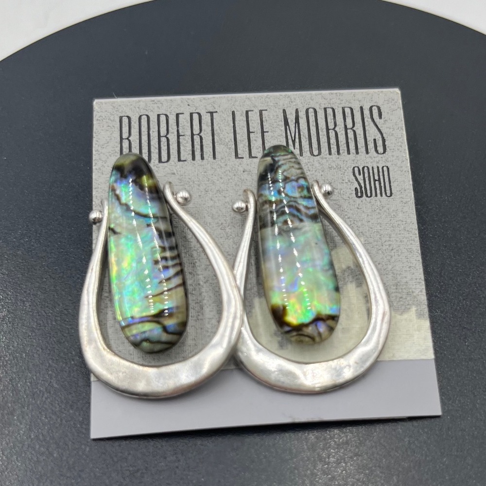 Robert Lee Morris Soho Orbital Abalone Shell Drop Statement Earrings Deadstock